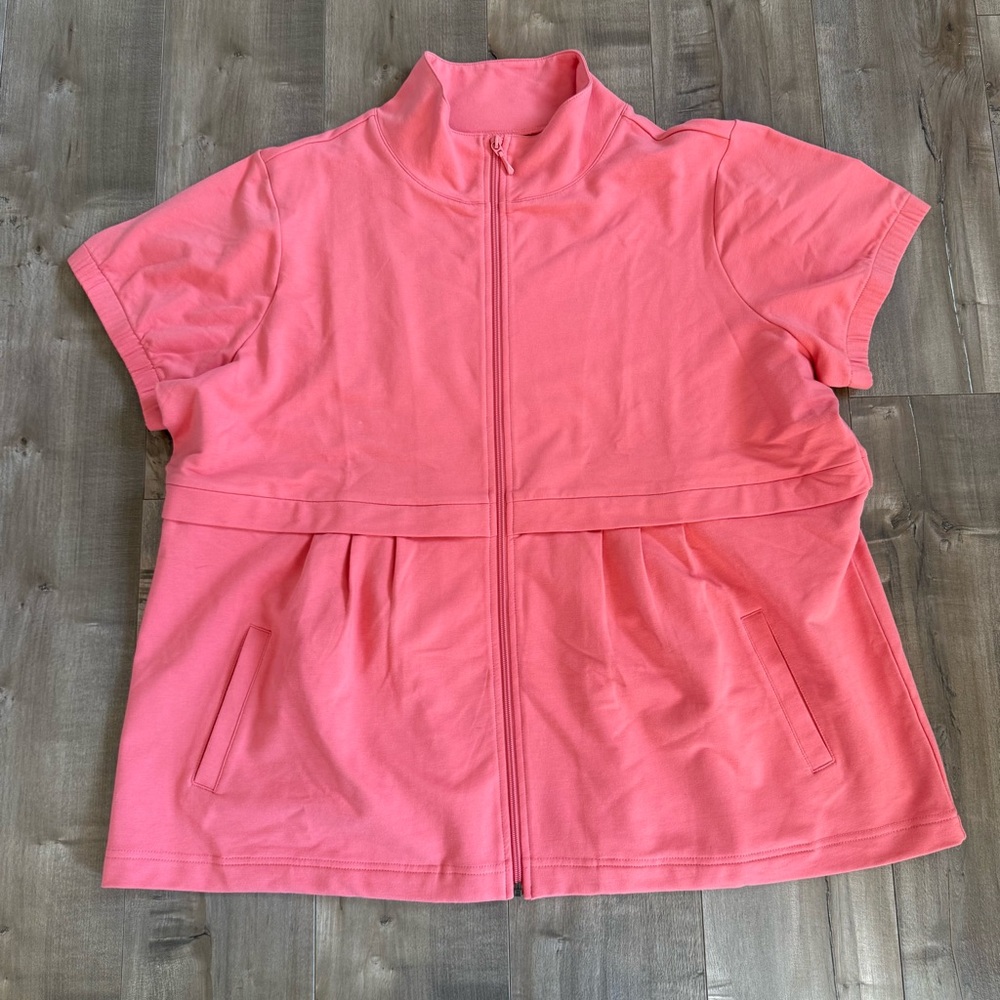 Motto Short Sleeve Full‎ Zip Jacket Pink Women 2XL Athleisure Pockets Stretch